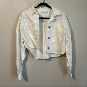 Abercrombie Crop White Denim Jacket Size M